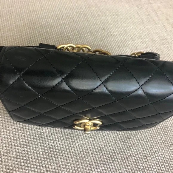 CHANEL Black Quilted Lambskin / Suede Mini Belt Bag with Gold CC Hardware - Picture 8 of 11